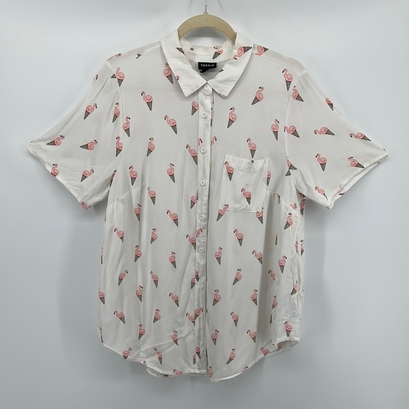 Torrid White and Pink flamingo Ice Cream Cone Button Down Shirt Size 0 - Picture 1 of 12